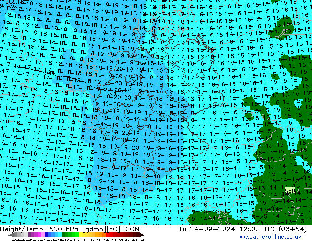 Height/Temp. 500 hPa ICON Tu 24.09.2024 12 UTC