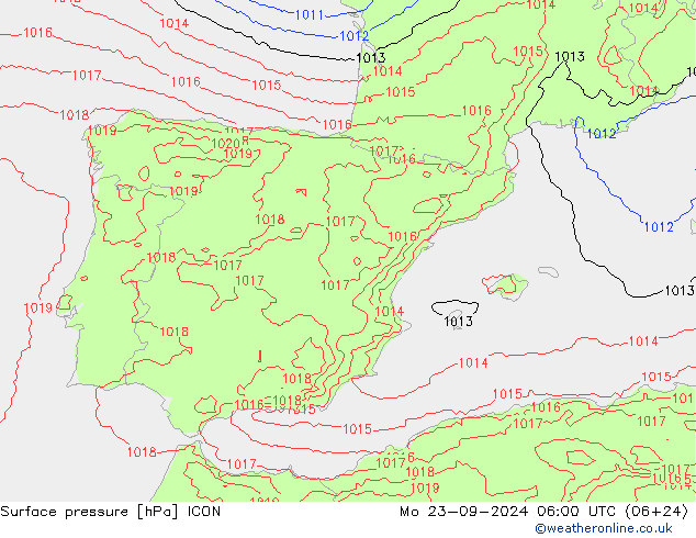 Pressione al suolo ICON lun 23.09.2024 06 UTC