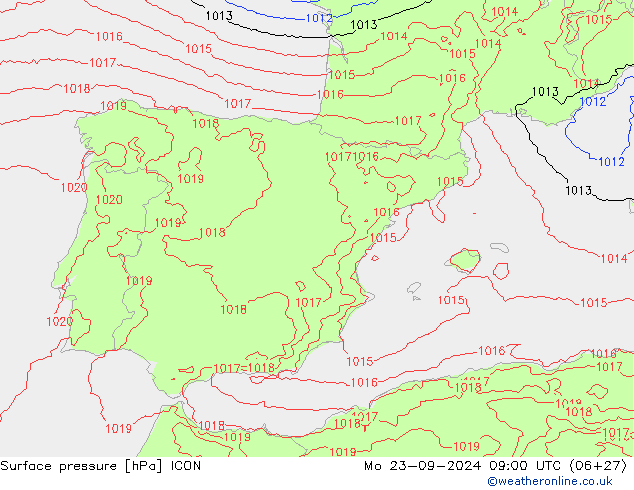 Surface pressure ICON Mo 23.09.2024 09 UTC