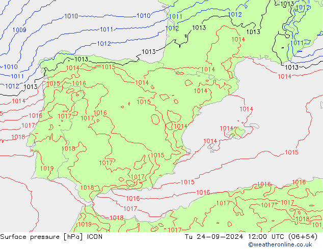 Surface pressure ICON Tu 24.09.2024 12 UTC