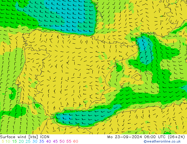 Wind 10 m ICON ma 23.09.2024 06 UTC