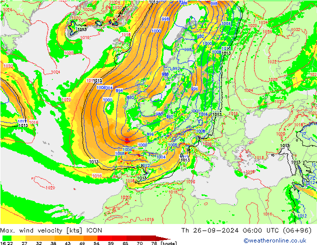 Windböen ICON Do 26.09.2024 06 UTC