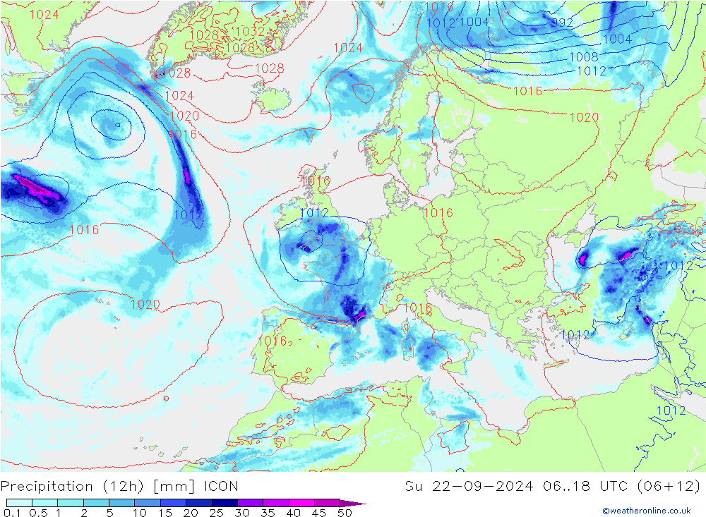 Nied. akkumuliert (12Std) ICON So 22.09.2024 18 UTC