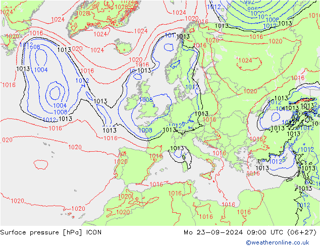 Surface pressure ICON Mo 23.09.2024 09 UTC