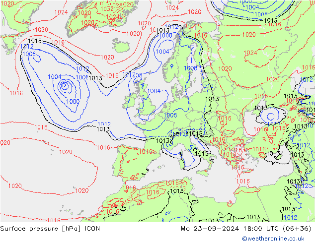 Yer basıncı ICON Pzt 23.09.2024 18 UTC