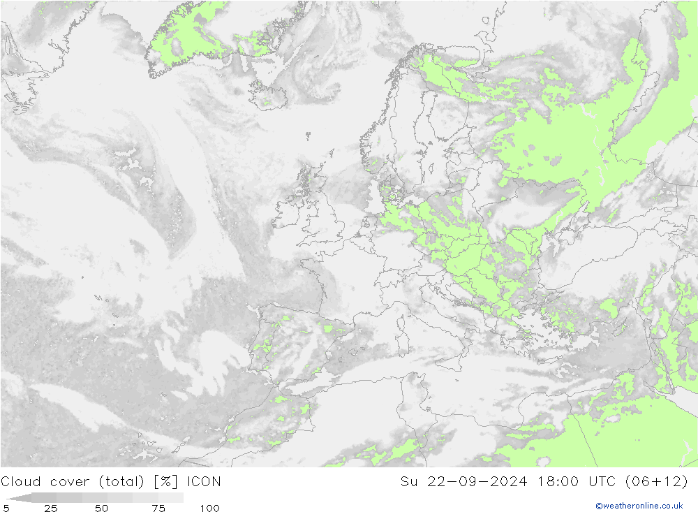 Bewolking (Totaal) ICON zo 22.09.2024 18 UTC