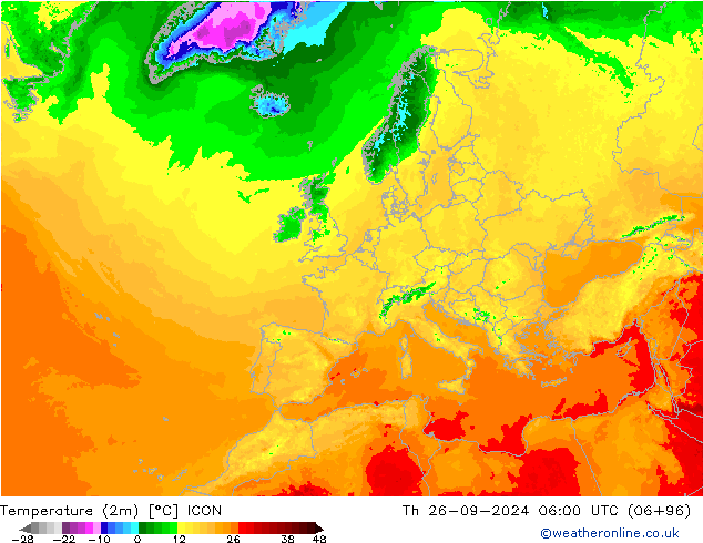 Temperatuurkaart (2m) ICON do 26.09.2024 06 UTC