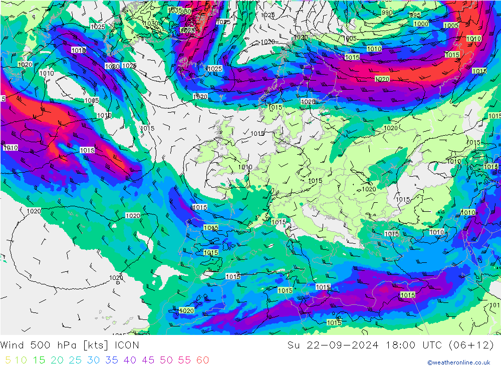 Wind 500 hPa ICON Su 22.09.2024 18 UTC