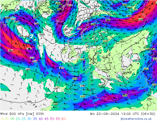 Vento 500 hPa ICON Seg 23.09.2024 12 UTC