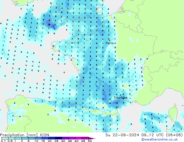 Niederschlag ICON So 22.09.2024 12 UTC