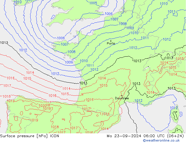 Pressione al suolo ICON lun 23.09.2024 06 UTC