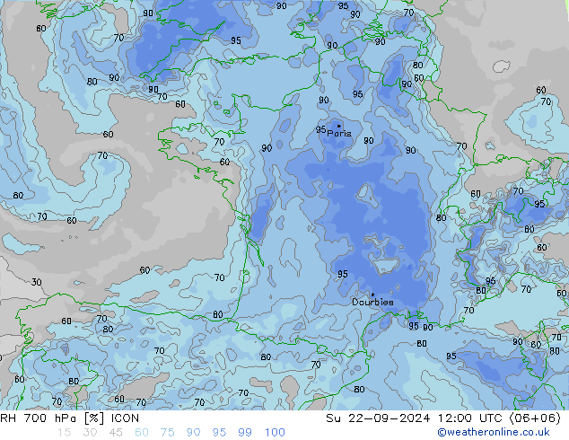 RH 700 hPa ICON So 22.09.2024 12 UTC