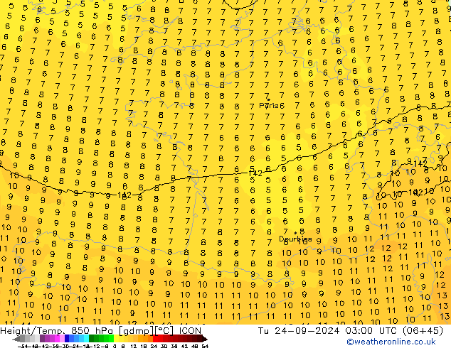 Height/Temp. 850 hPa ICON Di 24.09.2024 03 UTC