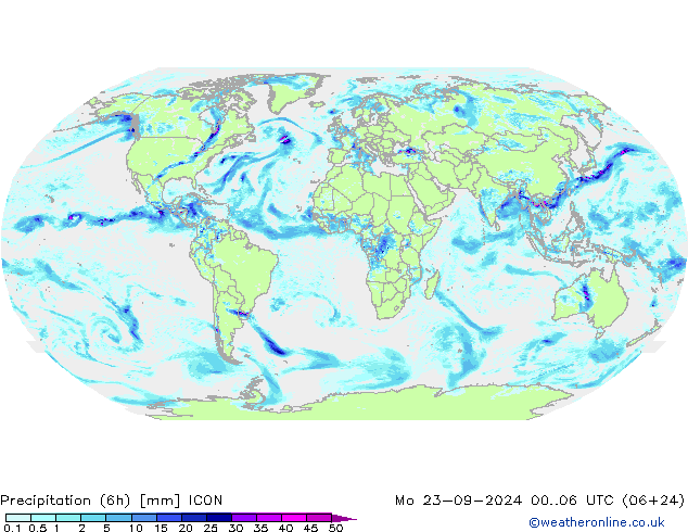 Precipitation (6h) ICON Mo 23.09.2024 06 UTC