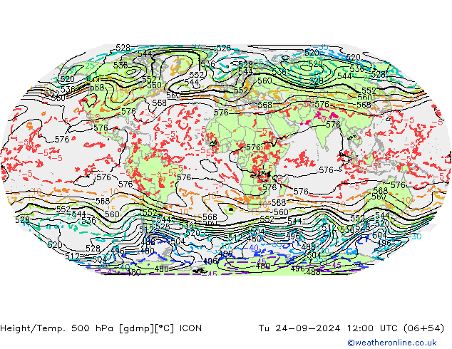 Height/Temp. 500 гПа ICON вт 24.09.2024 12 UTC