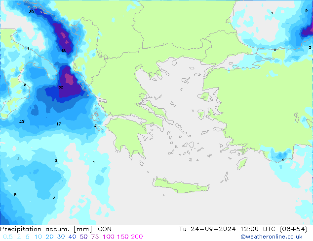 Precipitation accum. ICON вт 24.09.2024 12 UTC