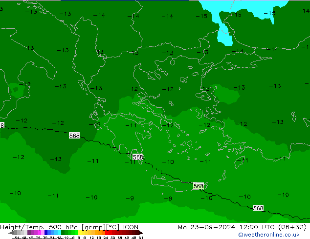 Height/Temp. 500 hPa ICON Mo 23.09.2024 12 UTC