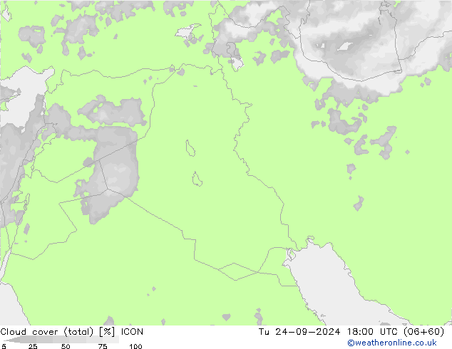 Cloud cover (total) ICON Tu 24.09.2024 18 UTC