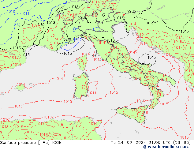 Atmosférický tlak ICON Út 24.09.2024 21 UTC