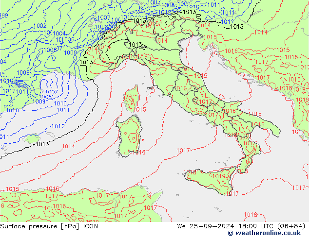 Surface pressure ICON We 25.09.2024 18 UTC