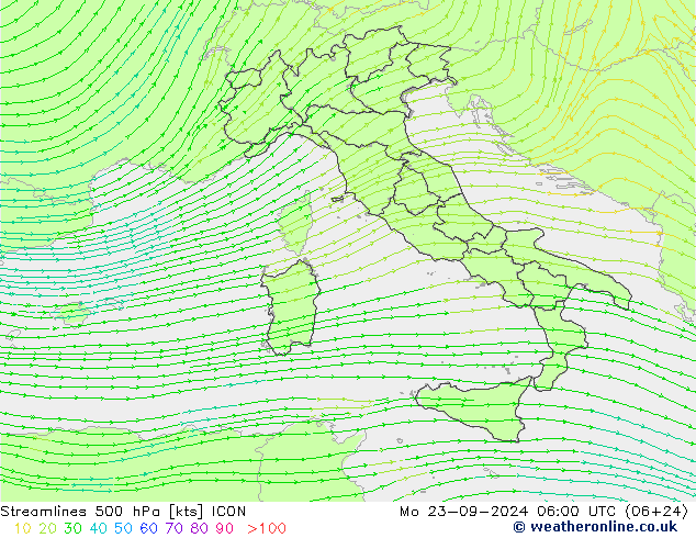 Streamlines 500 hPa ICON Mo 23.09.2024 06 UTC