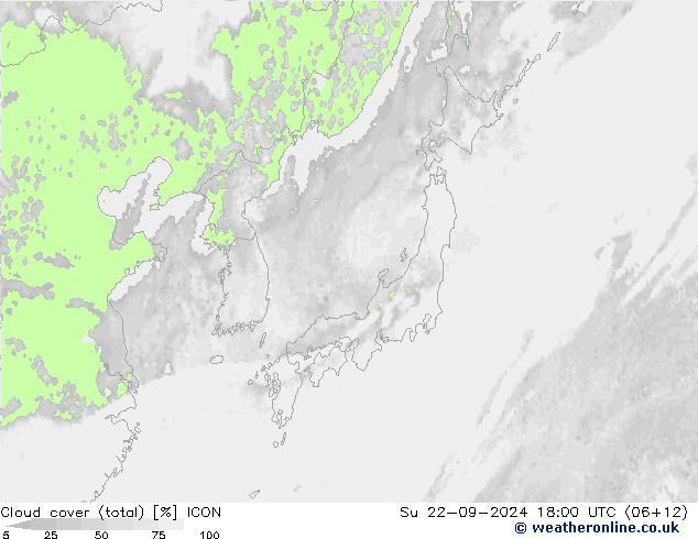 Cloud cover (total) ICON Su 22.09.2024 18 UTC