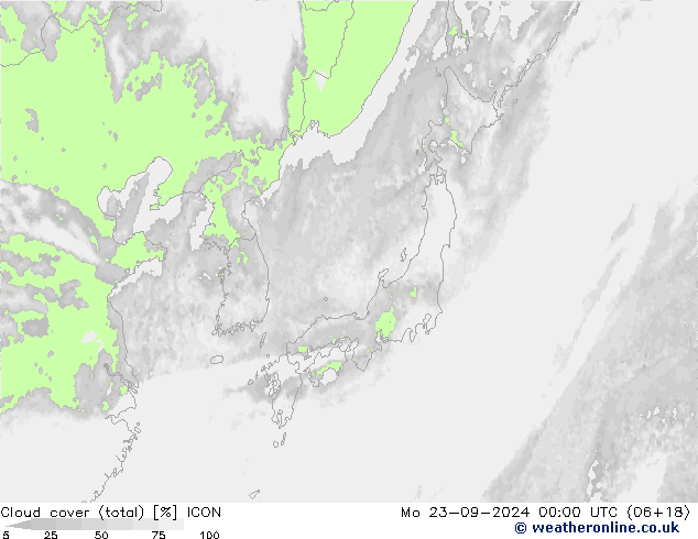 Bewolking (Totaal) ICON ma 23.09.2024 00 UTC