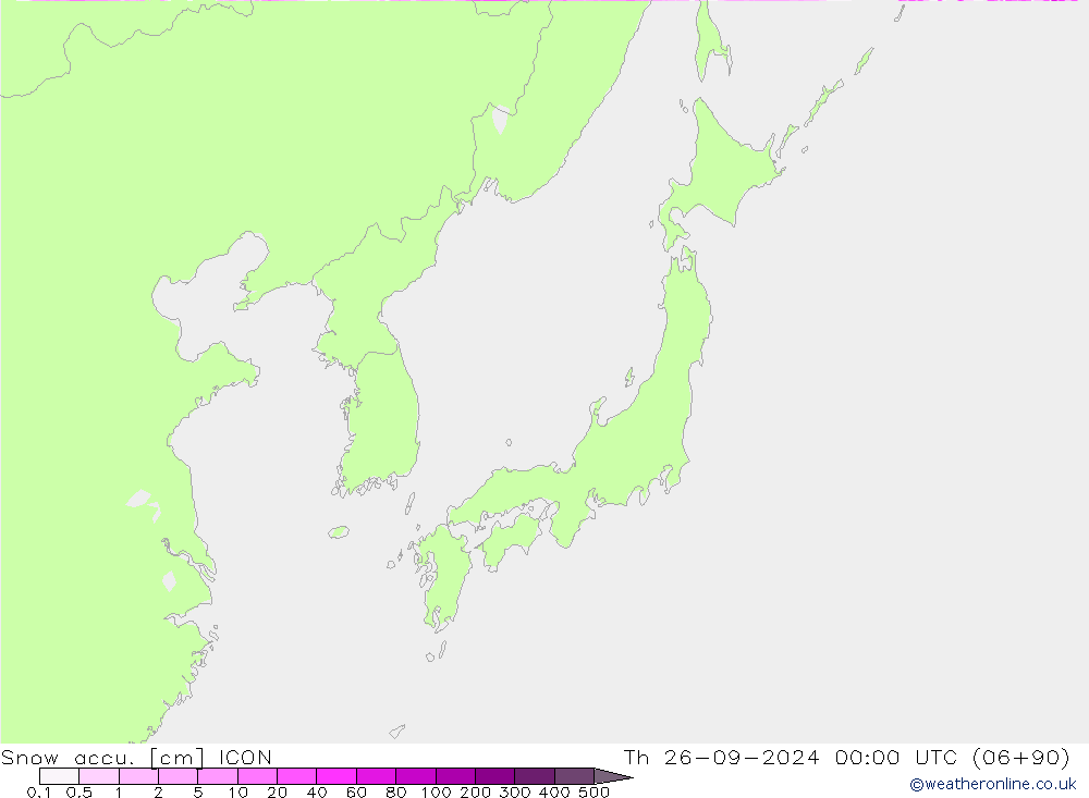 Snow accu. ICON Čt 26.09.2024 00 UTC