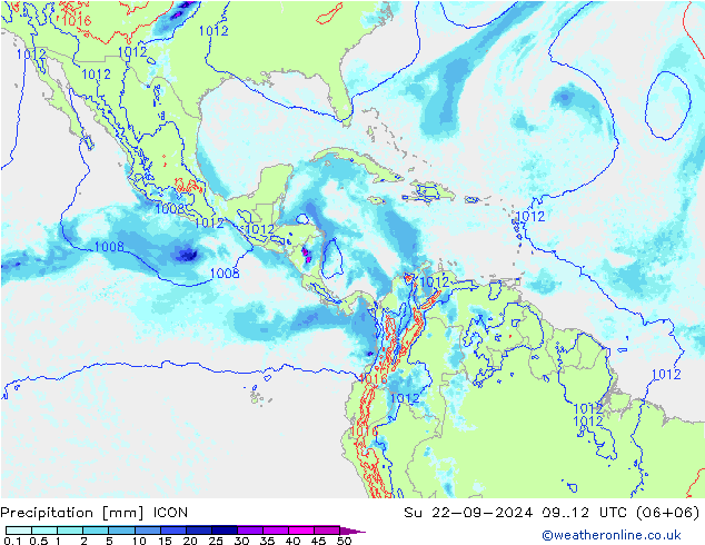 Precipitation ICON Su 22.09.2024 12 UTC