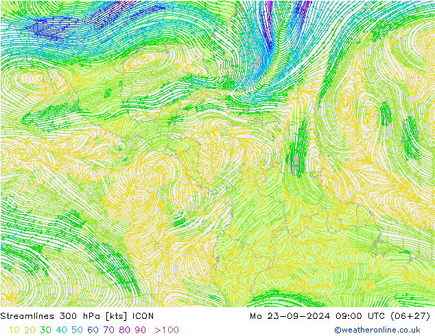 Stromlinien 300 hPa ICON Mo 23.09.2024 09 UTC