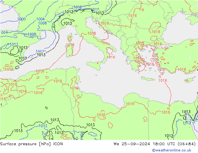 Pressione al suolo ICON mer 25.09.2024 18 UTC