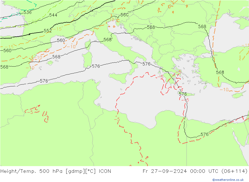 Height/Temp. 500 hPa ICON Sex 27.09.2024 00 UTC