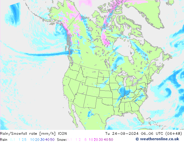 Rain/Snowfall rate ICON mar 24.09.2024 06 UTC