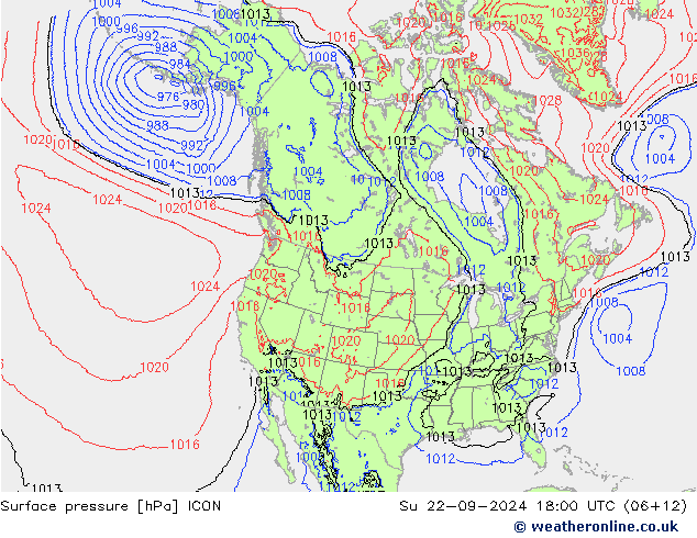 Surface pressure ICON Su 22.09.2024 18 UTC