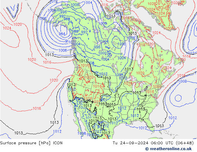 地面气压 ICON 星期二 24.09.2024 06 UTC