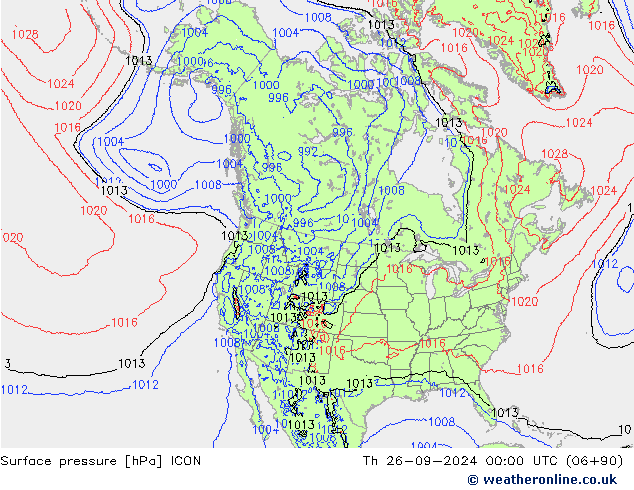 Surface pressure ICON Th 26.09.2024 00 UTC