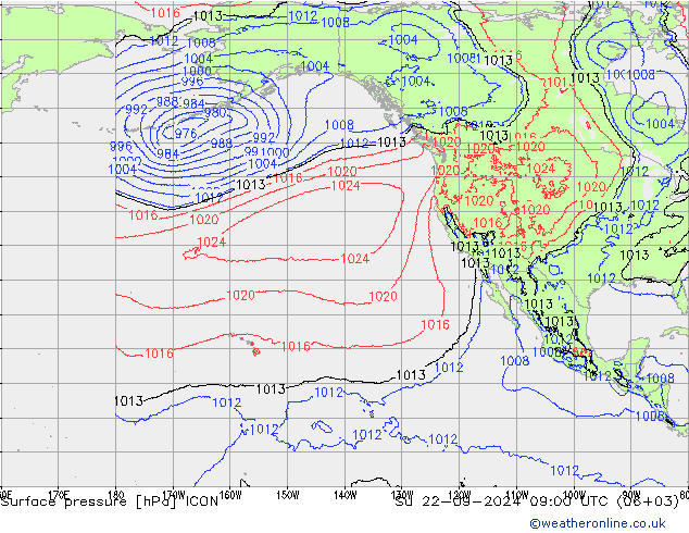 Surface pressure ICON Su 22.09.2024 09 UTC