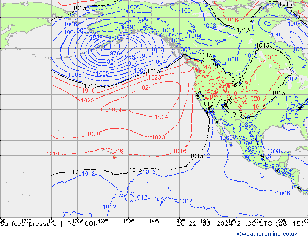 Surface pressure ICON Su 22.09.2024 21 UTC