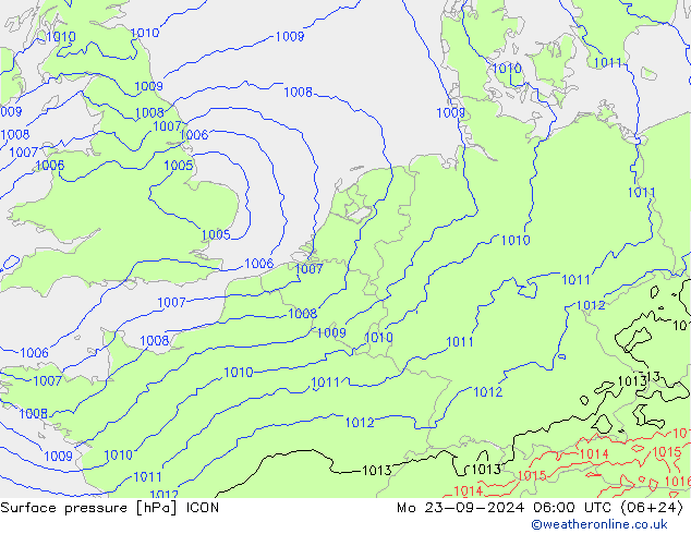 地面气压 ICON 星期一 23.09.2024 06 UTC