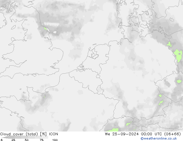 Cloud cover (total) ICON We 25.09.2024 00 UTC