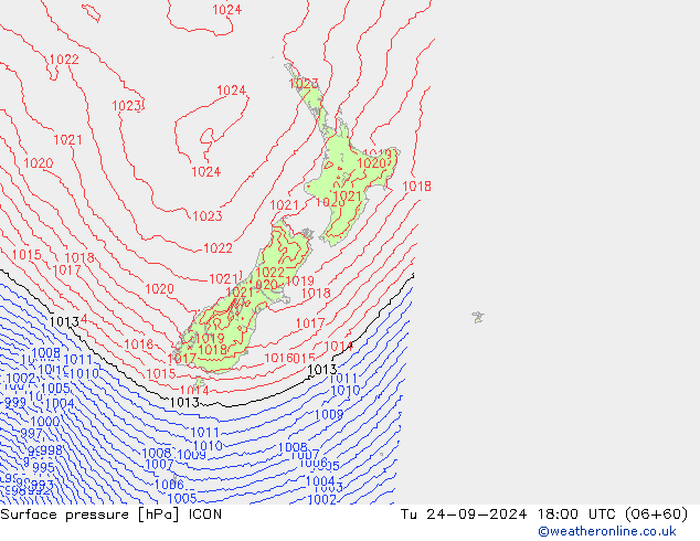 Luchtdruk (Grond) ICON di 24.09.2024 18 UTC