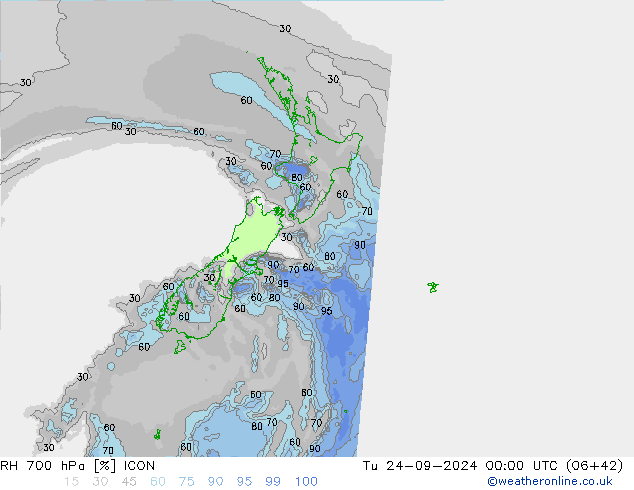 Humedad rel. 700hPa ICON mar 24.09.2024 00 UTC