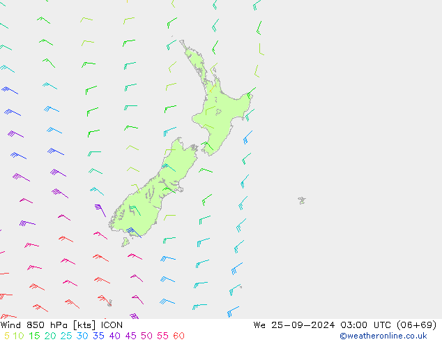 Wind 850 hPa ICON wo 25.09.2024 03 UTC