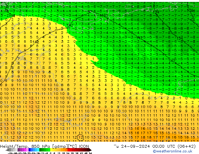 Height/Temp. 850 hPa ICON Ter 24.09.2024 00 UTC