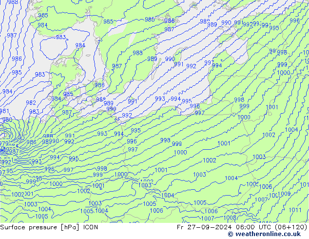 Surface pressure ICON Fr 27.09.2024 06 UTC