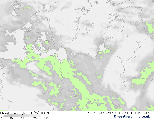 Cloud cover (total) ICON Ne 22.09.2024 15 UTC