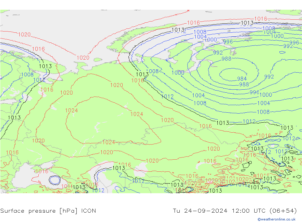 Yer basıncı ICON Sa 24.09.2024 12 UTC