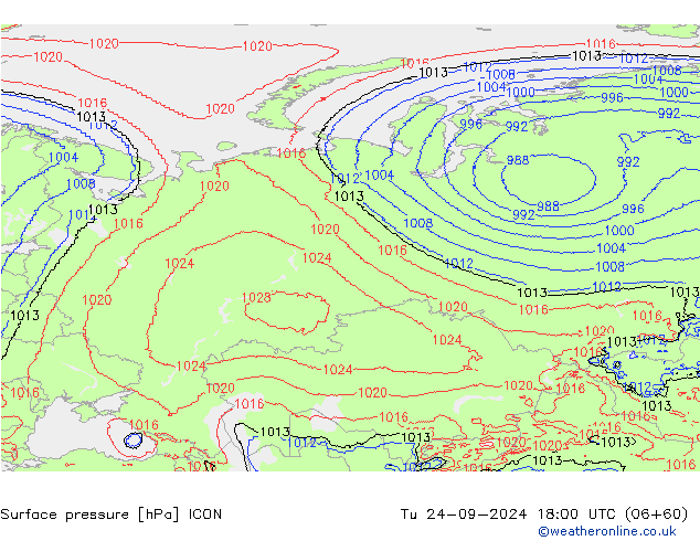 Atmosférický tlak ICON Út 24.09.2024 18 UTC