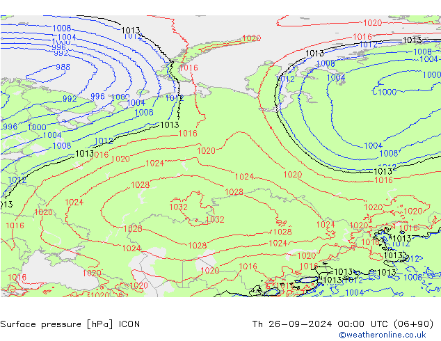 Pressione al suolo ICON gio 26.09.2024 00 UTC