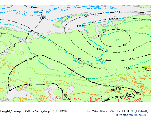 Height/Temp. 850 hPa ICON Di 24.09.2024 06 UTC